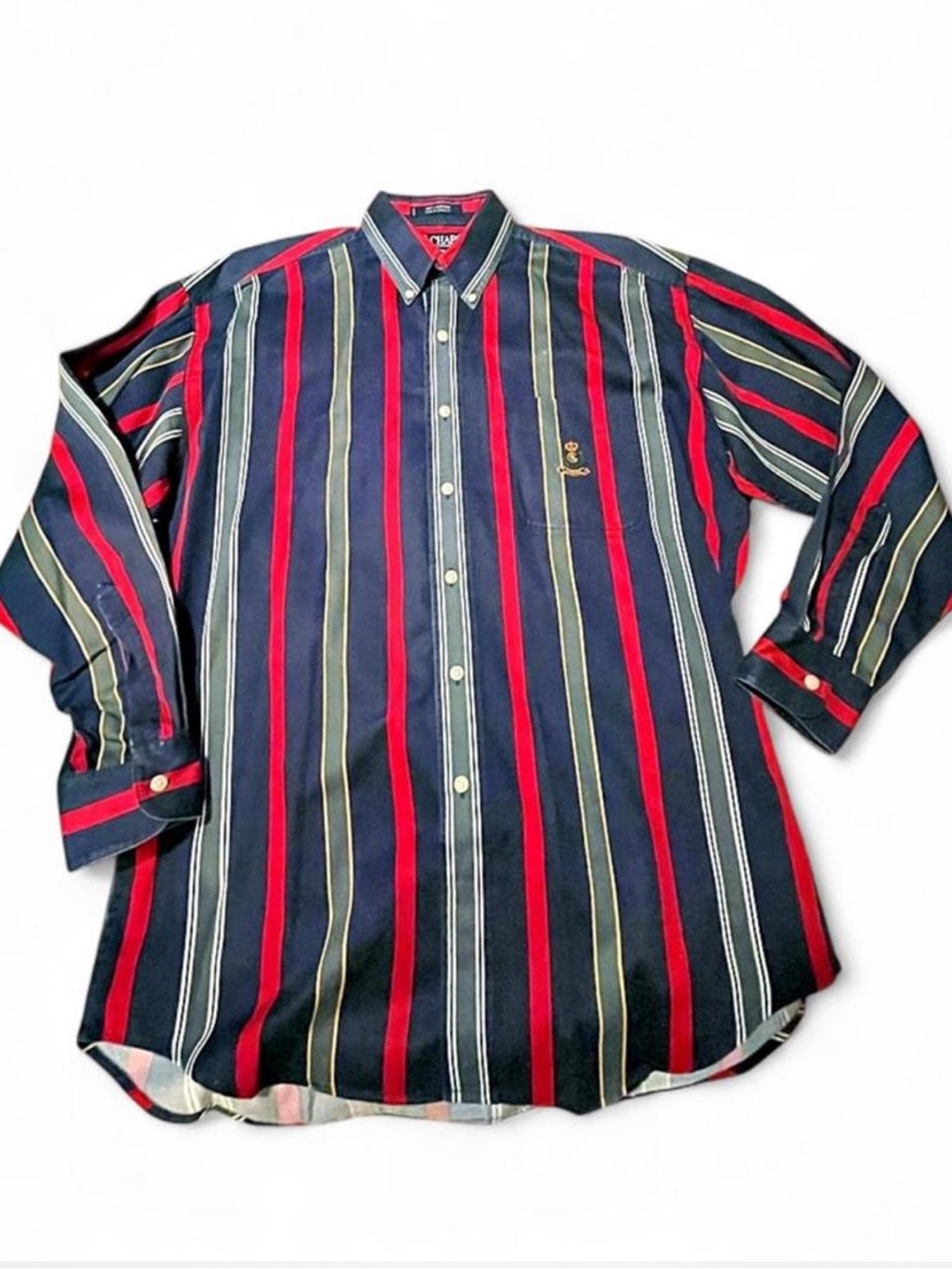 Ralph Lauren Navy, Red & Olive Vertical Stripe Button-Down Shirt